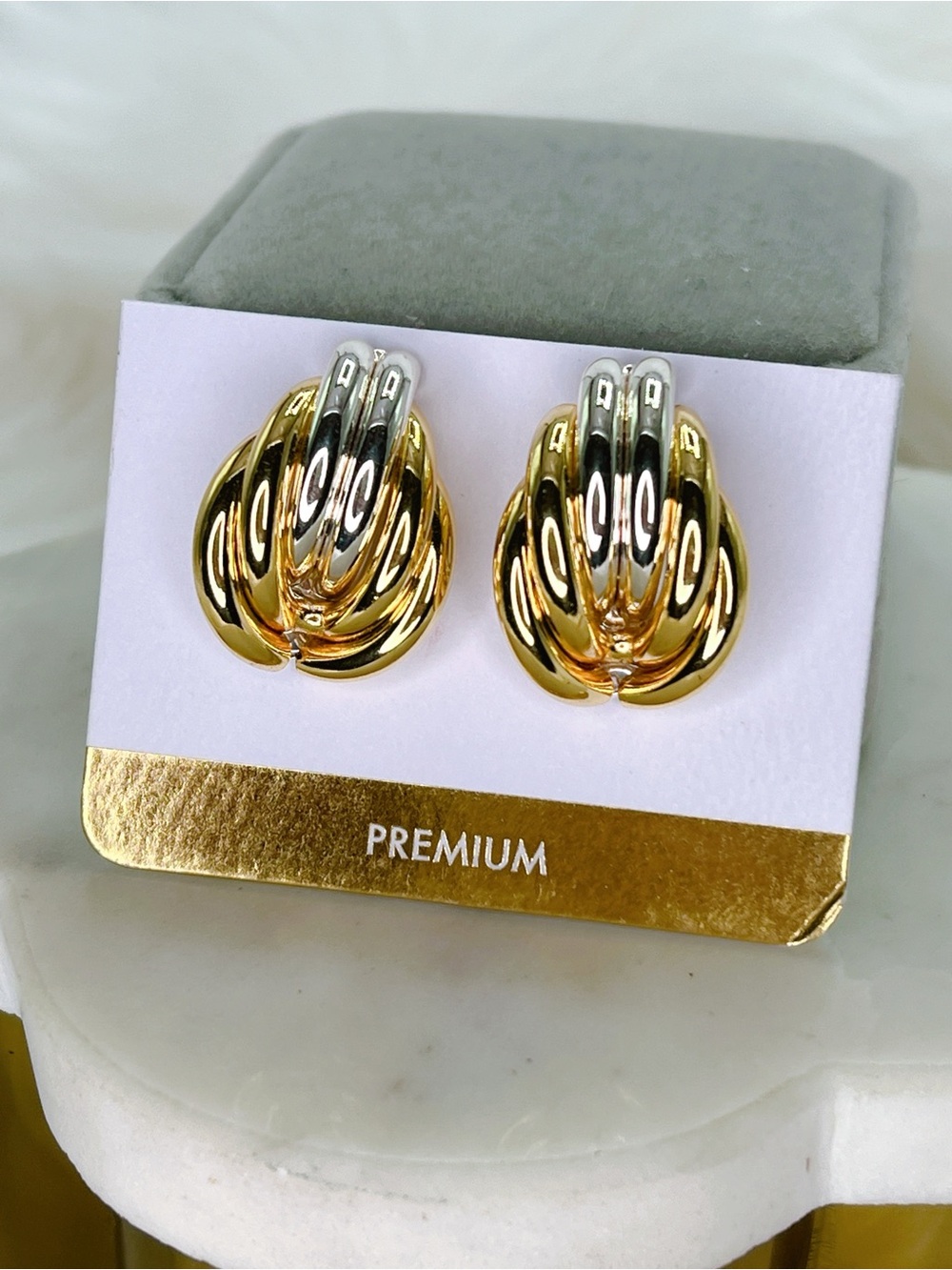 18k white yellow gold two tone stud 1” plated earrings